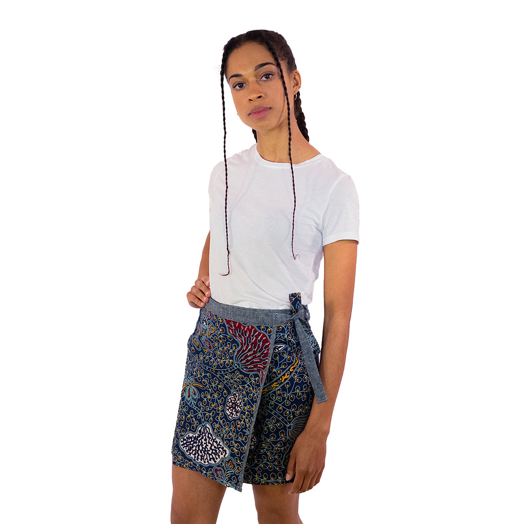 Falda cruzada reversible en dos estampados
