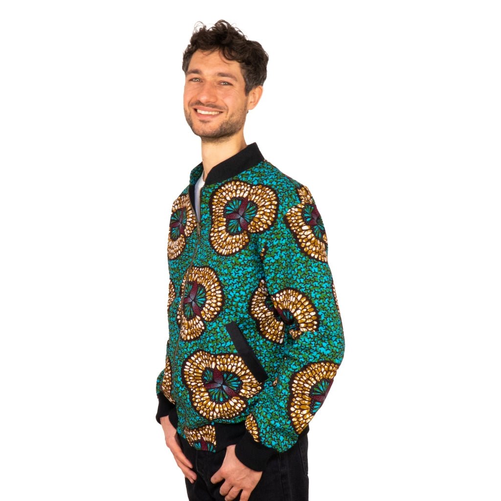 Faire Bomberjacke Herren mit türkisem 'Mariposa' Print - Khala