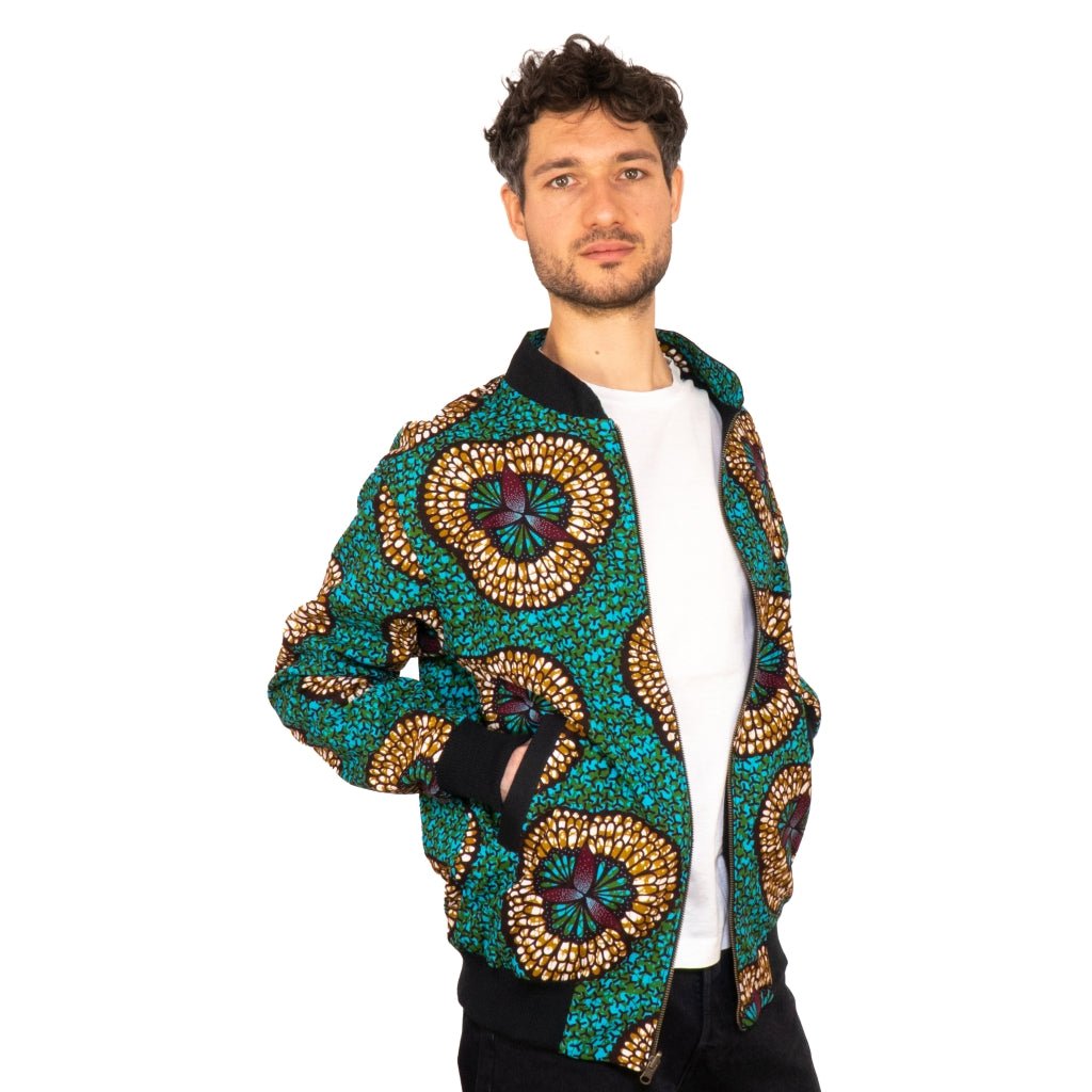 Faire Bomberjacke Herren mit türkisem 'Mariposa' Print - Khala