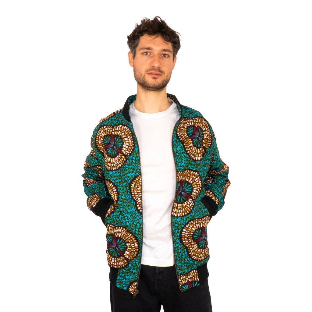 Faire Bomberjacke Herren mit türkisem 'Mariposa' Print - Khala