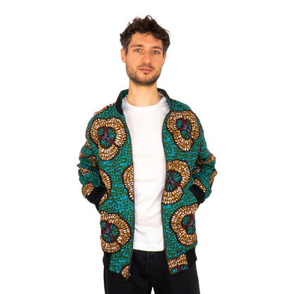 Faire Bomberjacke Herren mit türkisem 'Mariposa' Print - Khala