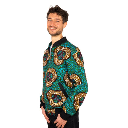 Faire Bomberjacke Herren mit türkisem 'Mariposa' Print - Khala