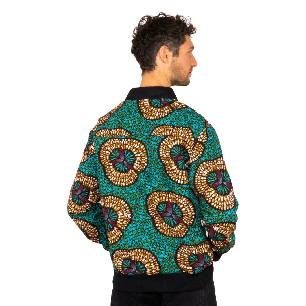 Faire Bomberjacke Herren mit türkisem 'Mariposa' Print - Khala