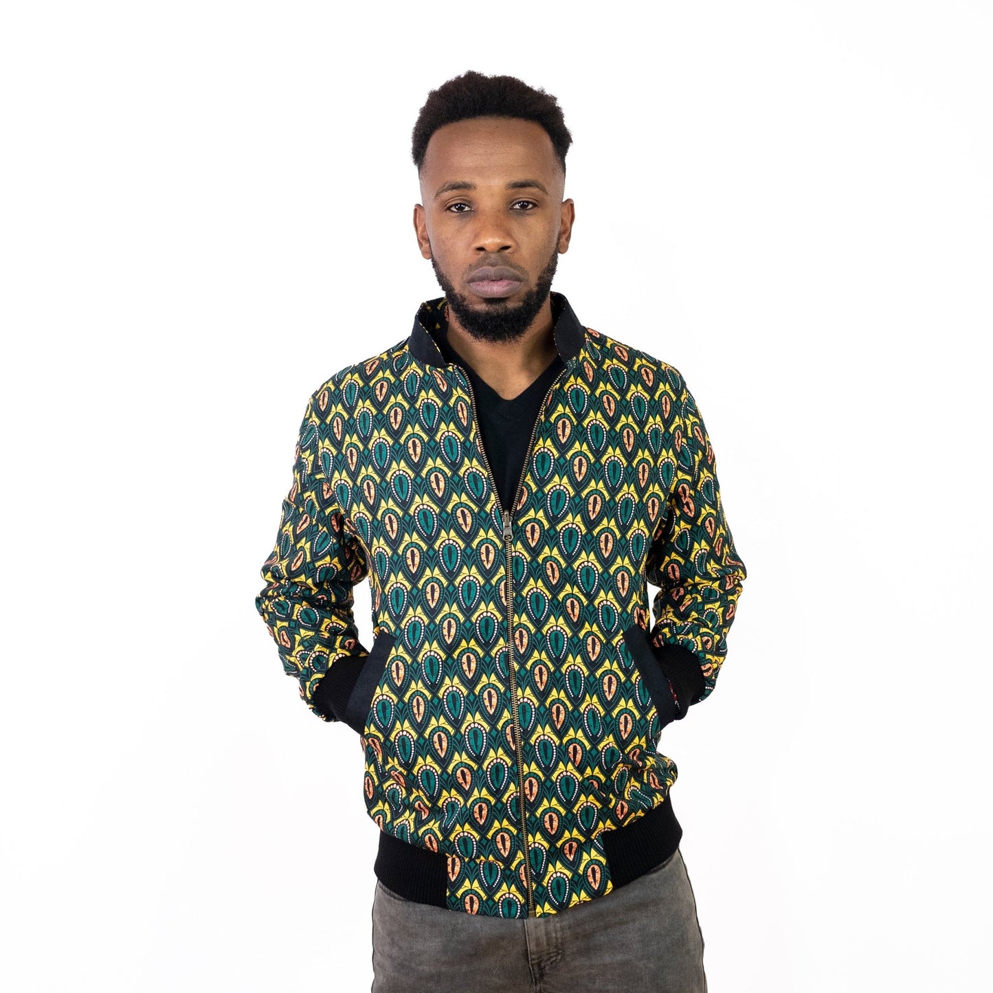 Faire Bomberjacke Herren mit 'Peacock' Print - Khala