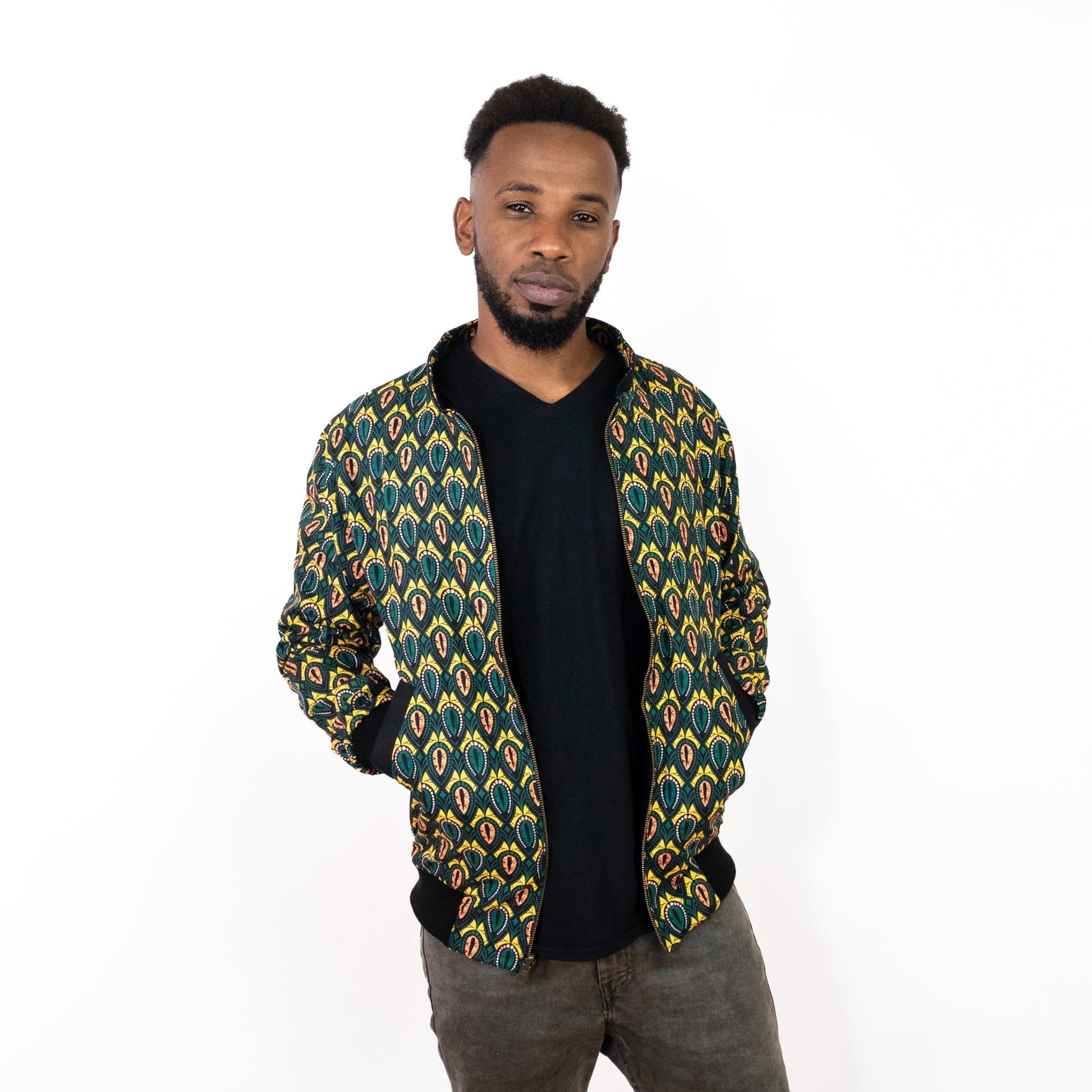 Faire Bomberjacke Herren mit 'Peacock' Print - Khala