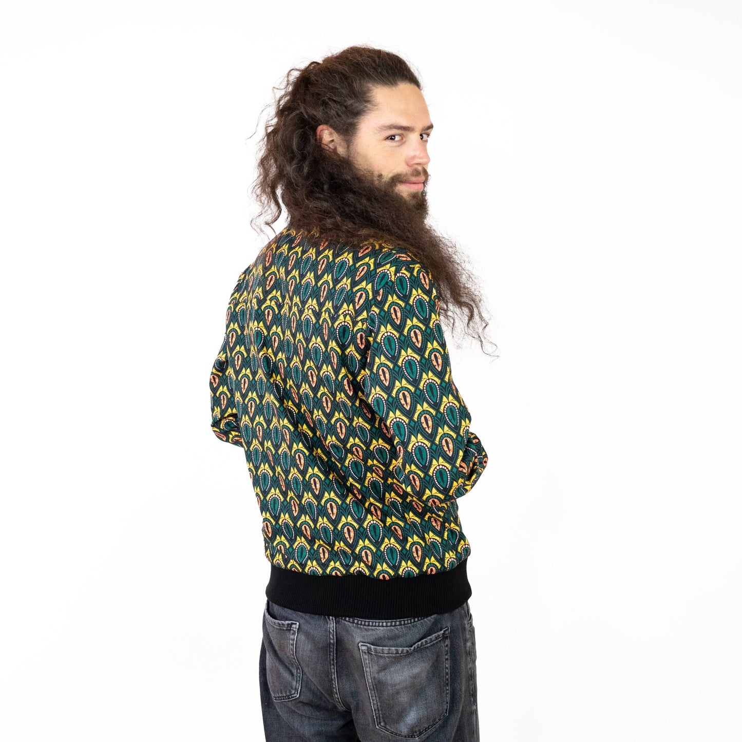 Faire Bomberjacke Herren mit 'Peacock' Print - Khala