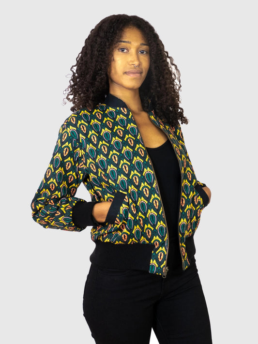 Faire Bomberjacke Frauen mit 'Peacock' Print - Khala
