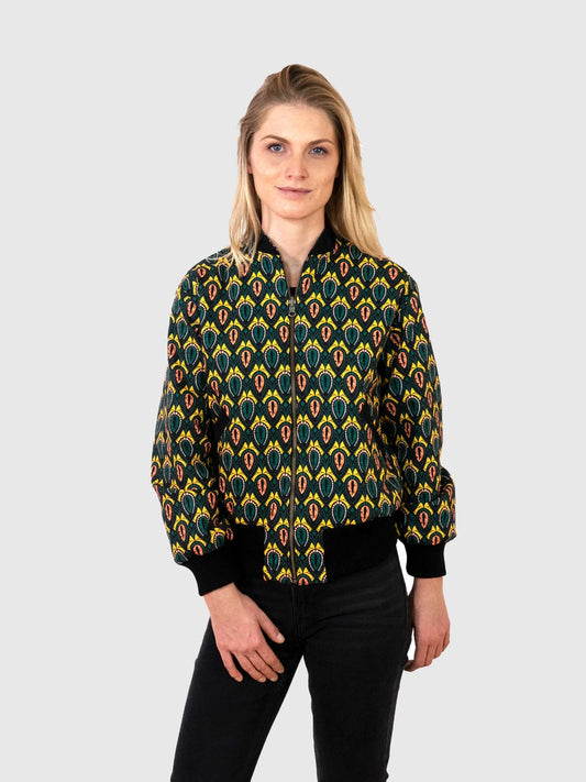 Faire Bomberjacke Frauen mit 'Peacock' Print - Khala