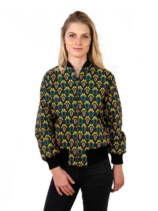 Faire Bomberjacke Frauen mit 'Peacock' Print - Khala