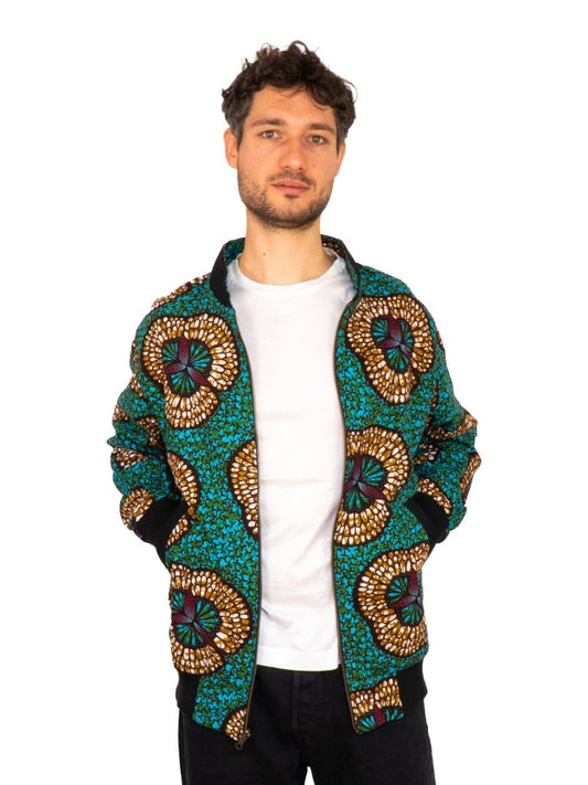 Faire Bomberjacke Herren mit türkisem 'Mariposa' Print - Khala