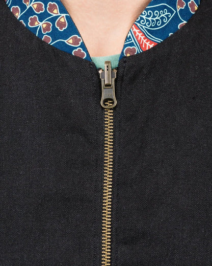 Schwarze Herren Hanf Wendejacke mit blauem Print 'Moongarden' - Khala