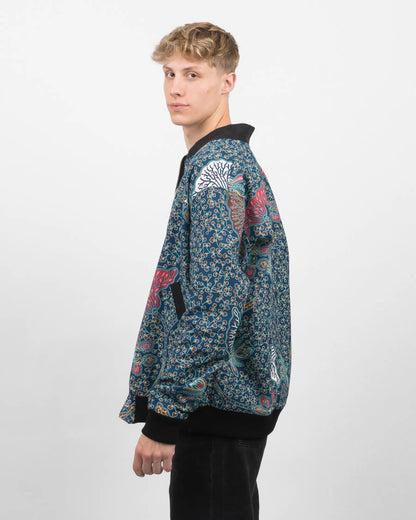 Schwarze Herren Hanf Wendejacke mit blauem Print 'Moongarden' - Khala