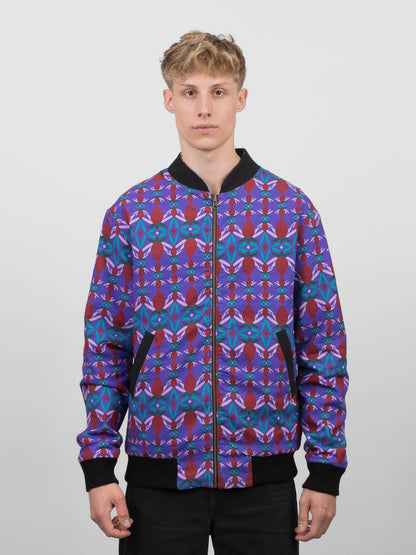 Schwarze Herren Hanf Wendejacke mit lila Print 'Da ma hua' - Khala