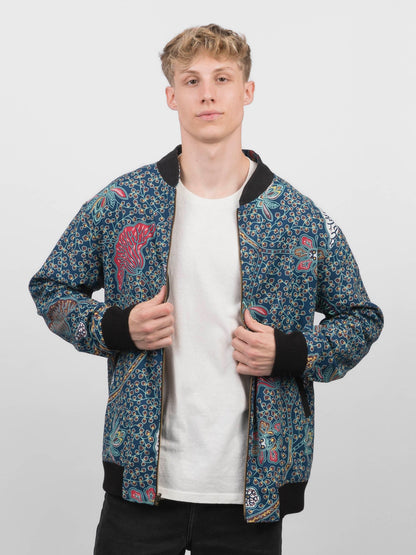 Schwarze Herren Hanf Wendejacke mit blauem Print 'Moongarden' - Khala