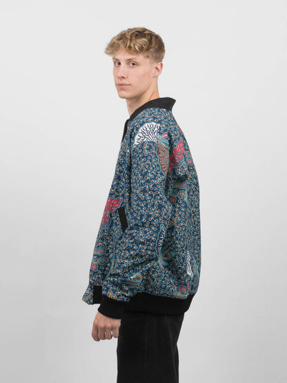 Schwarze Herren Hanf Wendejacke mit blauem Print 'Moongarden' - Khala