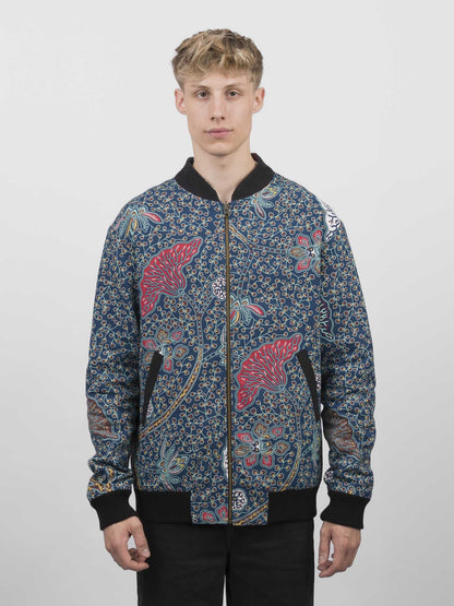 Schwarze Herren Hanf Wendejacke mit blauem Print 'Moongarden' - Khala
