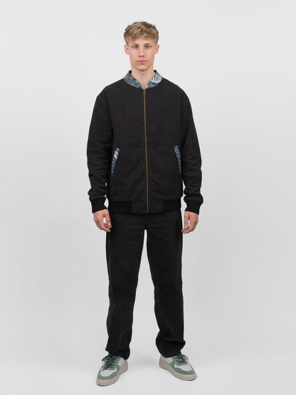 Schwarze Herren Hanf Wendejacke mit blauem Print 'Moongarden' - Khala